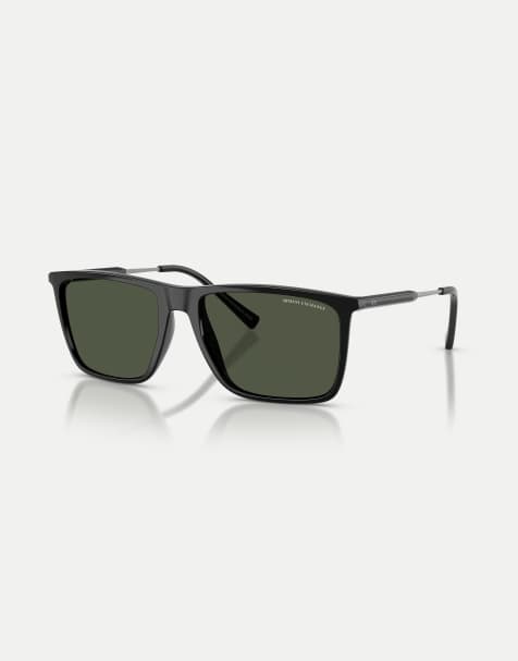 Armani Exchange - Lunettes de soleil carrées avec verres verts polarisés - Noir brillant - view 1