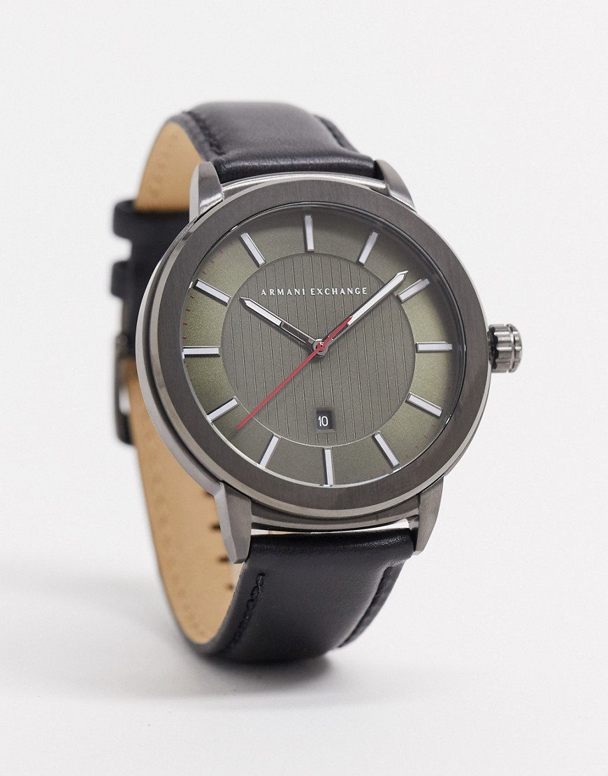 Armani Exchange Maddox leather watch in black AX1473