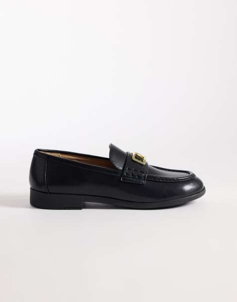 Armani Exchange Maggie logo mocassin loafers in black - view 1