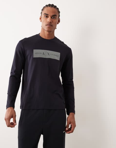 Armani Exchange – Marinblå, långärmad t-shirt med logga - view 1