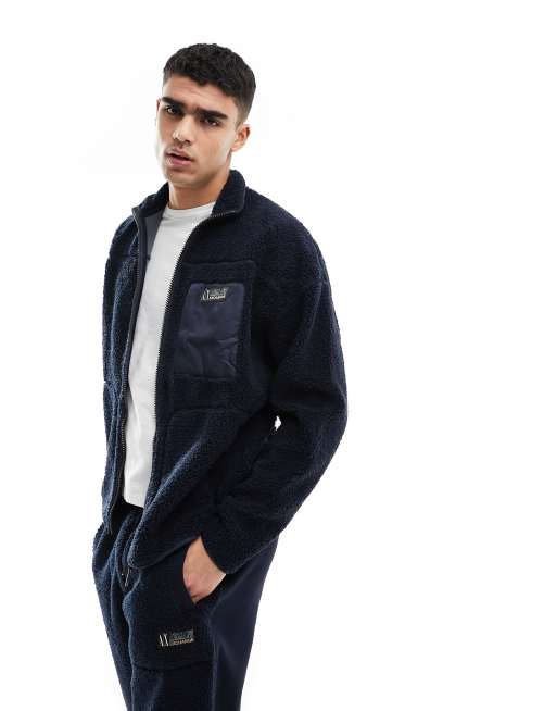 Armani Exchange – Marinblå sweatshirt i teddy med dragkedja