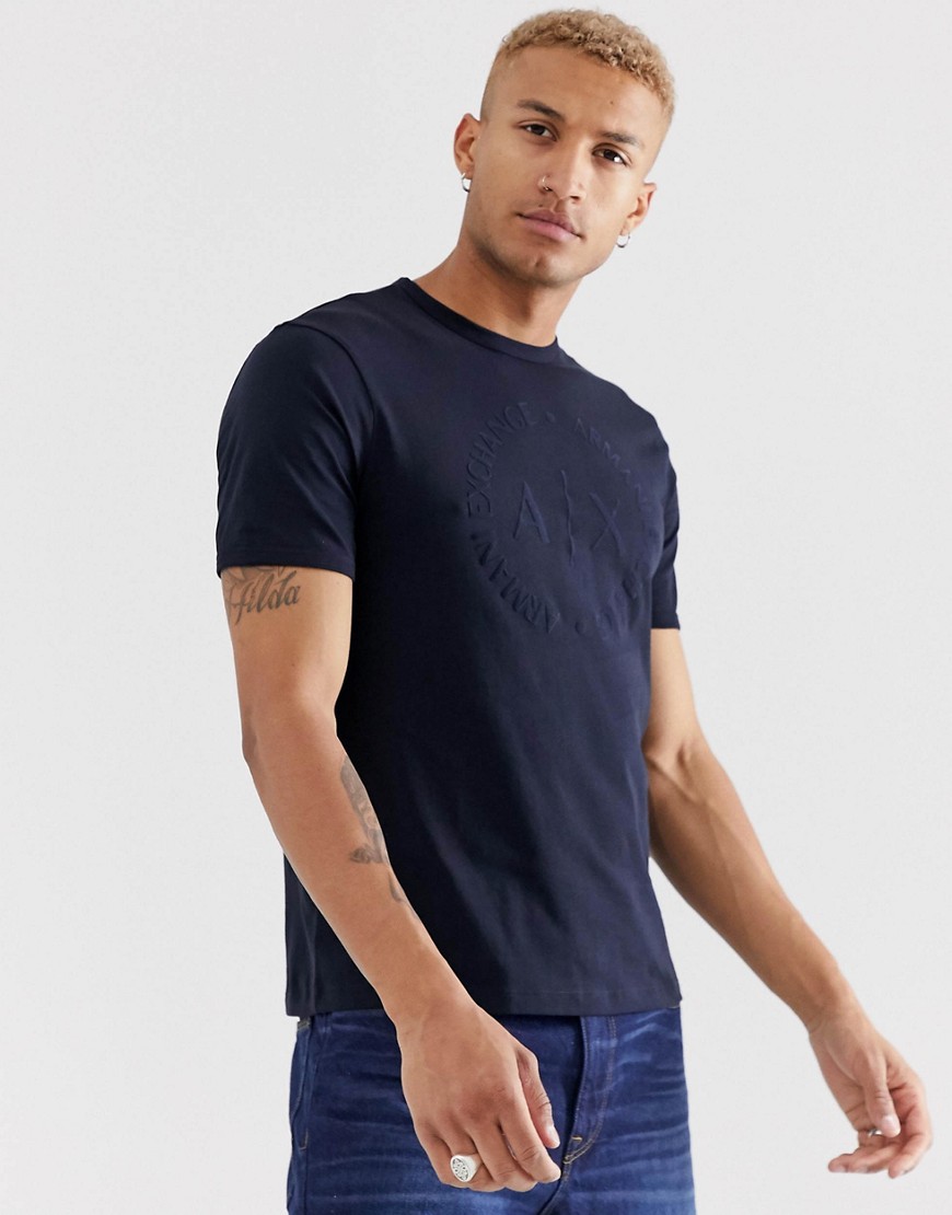 Armani Exchange – Marinblå t-shirt med rund textlogga