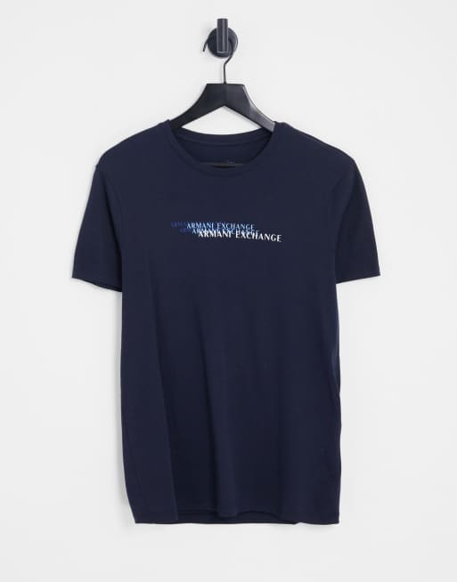 Armani Exchange – Marinblå t-shirt med upprepad logga
