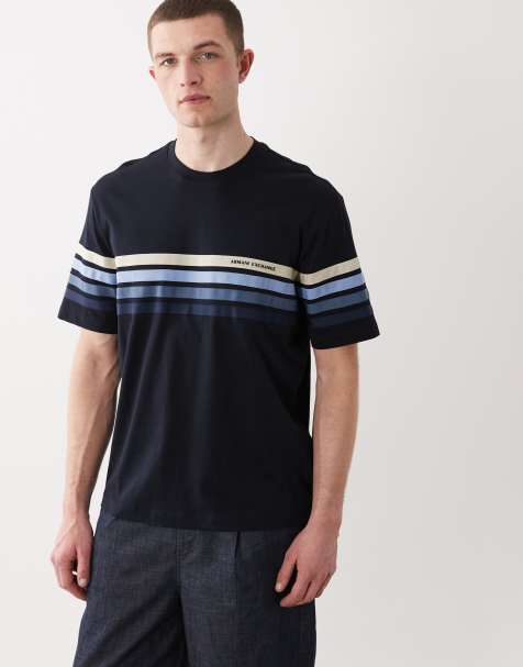 Armani Exchange - Marineblå T-shirt med striber - view 1