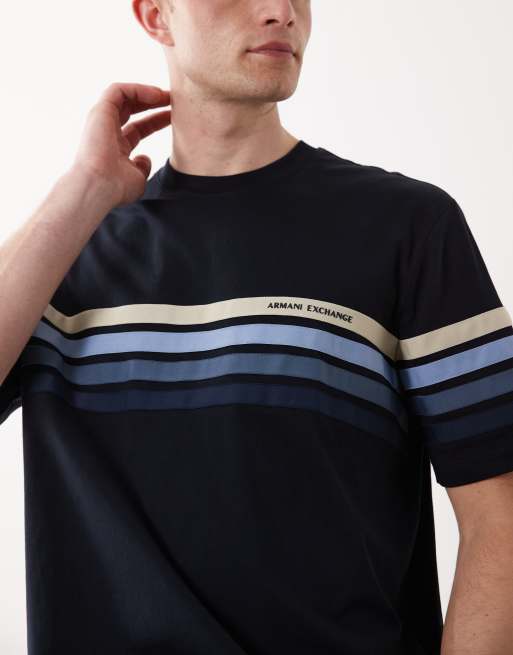 Armani Exchange - Marineblå T-shirt med striber, 3 af 5