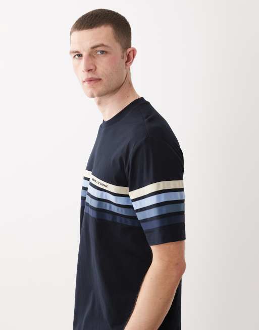Armani Exchange - Marineblå T-shirt med striber, 4 af 5
