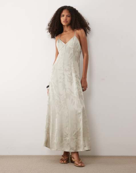 Armani Exchange maxi floral jacquard cross back dress in soft grey