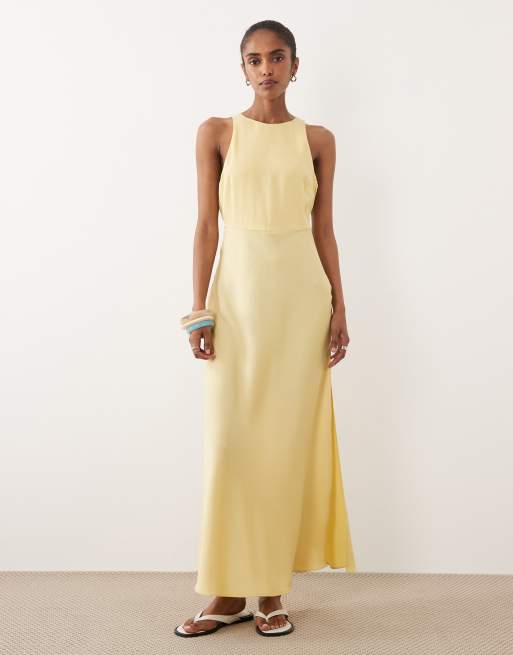 Armani Exchange maxi gold chain detail dress in butter yellow, 2 of 4