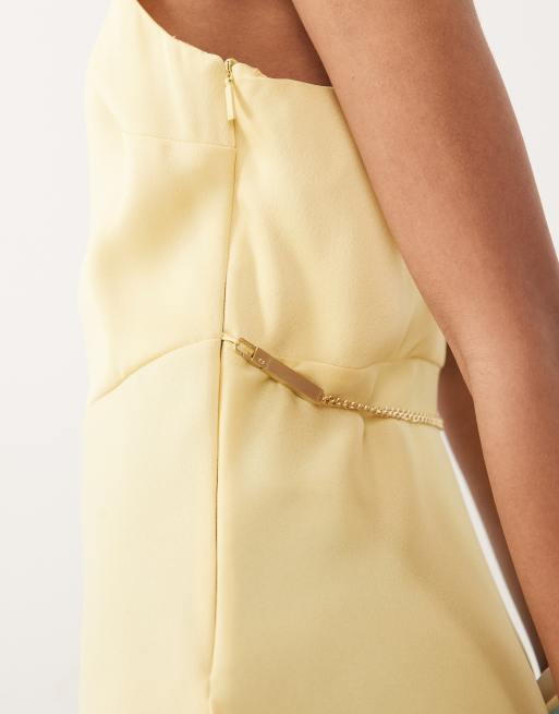 Armani Exchange maxi gold chain detail dress in butter yellow, 3 of 4