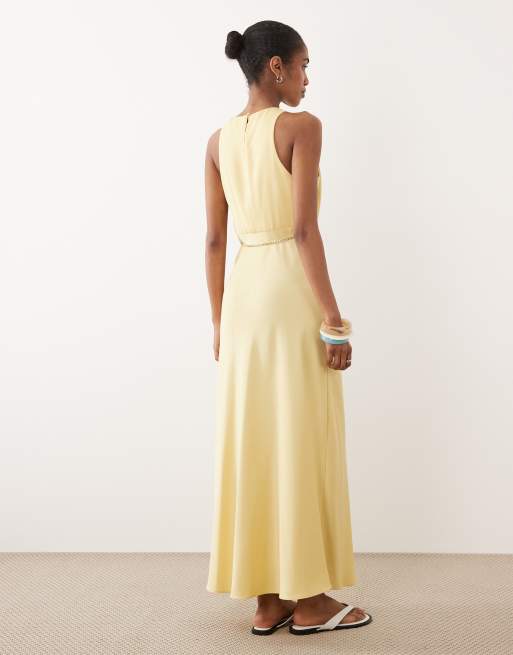 Armani Exchange maxi gold chain detail dress in butter yellow, 4 of 4