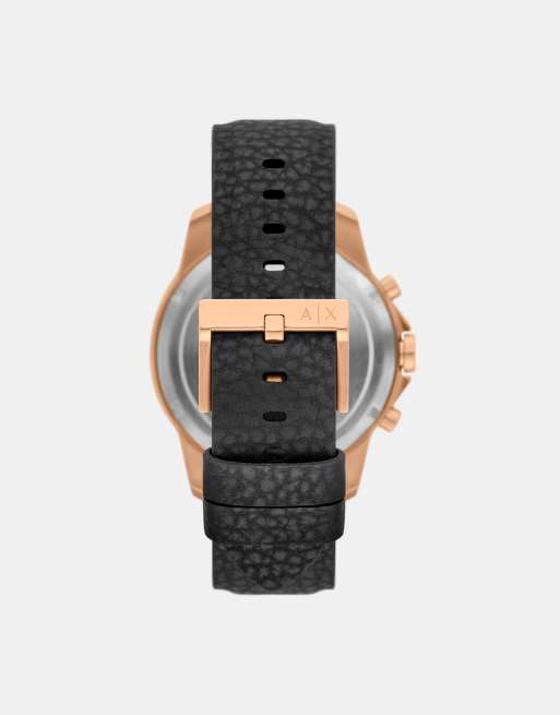 Armani Exchange Men's chronograph black rubber watch in rose gold, 2 of 2