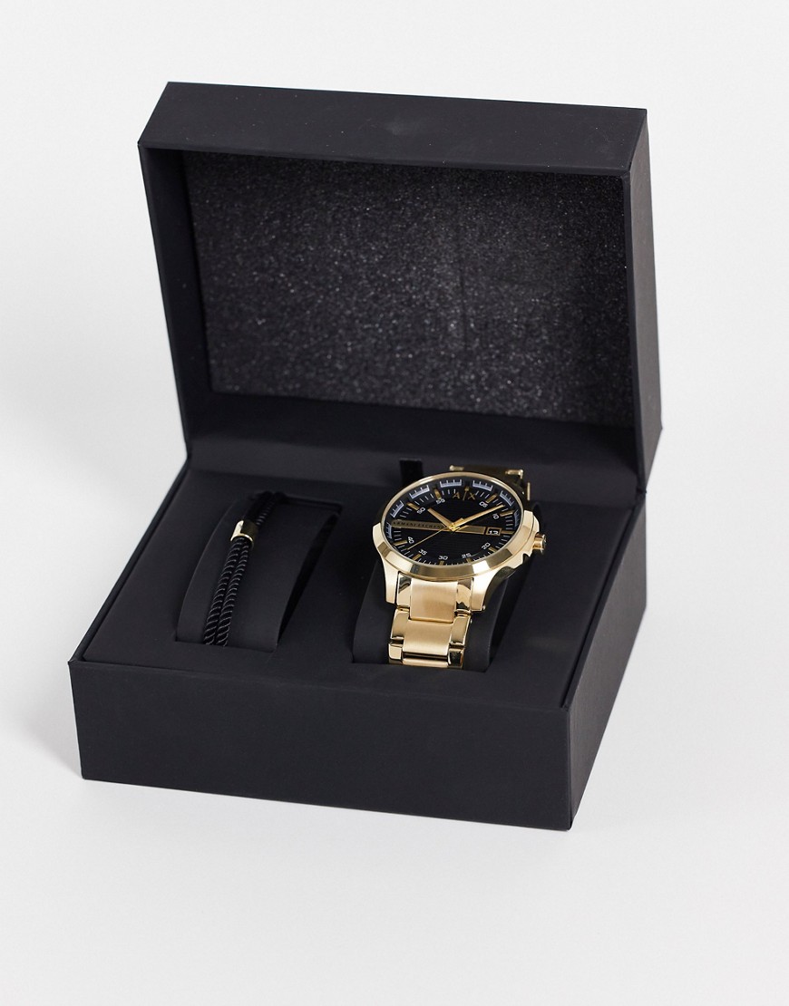 Armani Exchange mens hampton watch and bracelet gift set AX7124-Gold