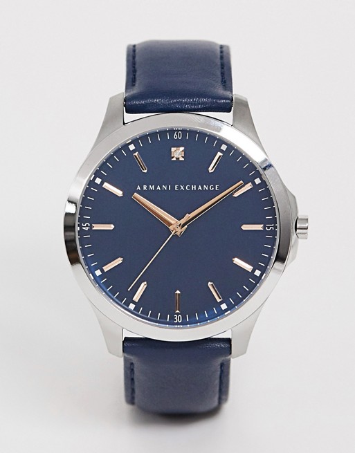 Armani exchange mens leather watch in navy AX2406