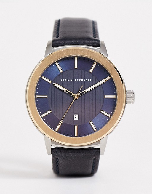 Armani Exchange mens leather watch in navy