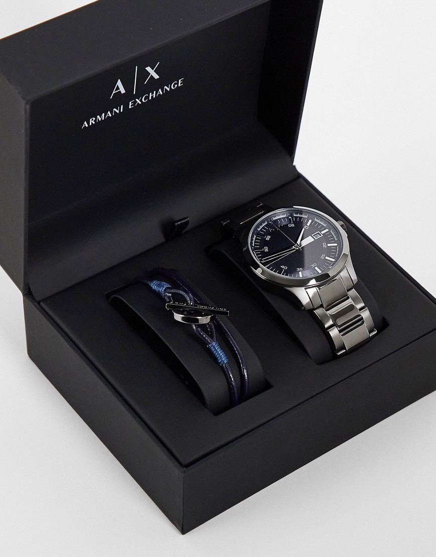 Armani Exchange mens stainless steel watch and bracelet gift set AX7127-Grey