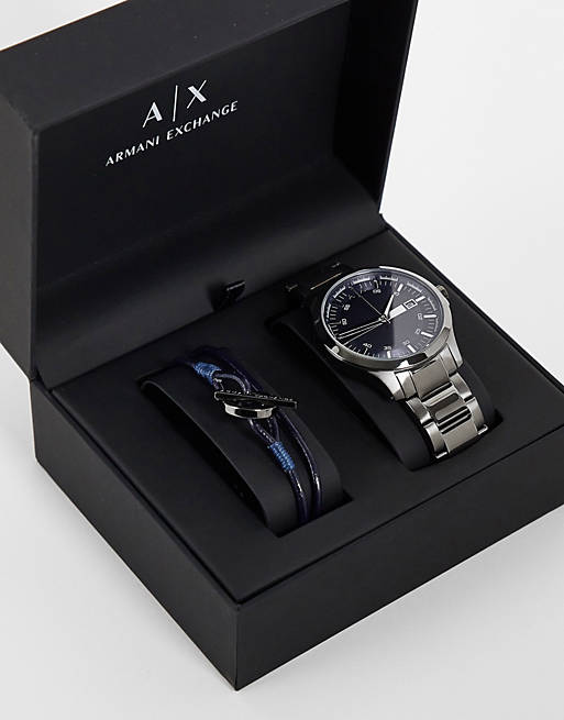 Armani Exchange mens stainless steel watch and bracelet gift set AX7127