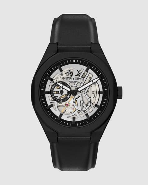 Armani Exchange Men's sync automatic black leather watch, ax4297 in black leather - view 1