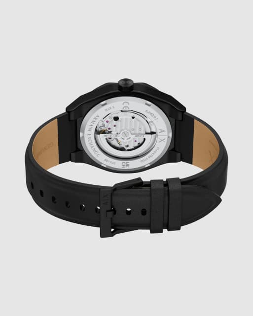 Armani Exchange Men's sync automatic black leather watch, ax4297 in black leather, 4 of 4