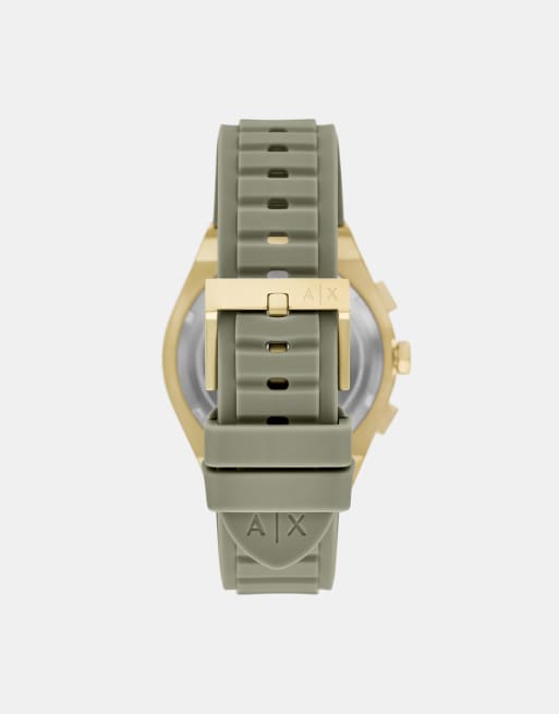 Armani Exchange Men's sync chronograph green silicone watch in gold, 2 of 2