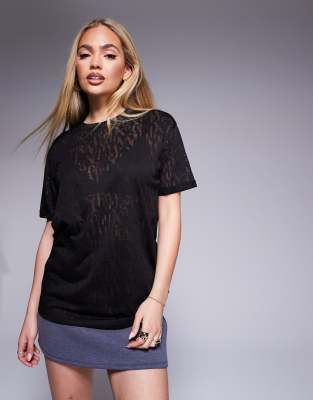 mesh T-shirt with logo print in black