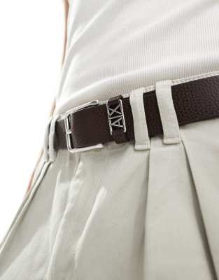 Armani Exchange metal logo leather belt in dark brown