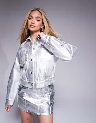 Armani Exchange Armani Exchange metallic coated jacket co-ord in silver