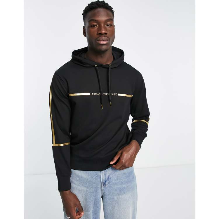 Armani Exchange metallic detail hoodie in black & gold | ASOS