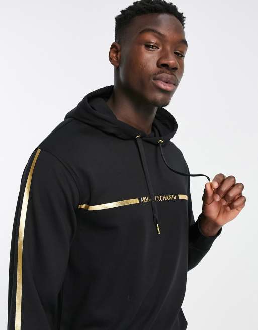 Armani Exchange metallic detail hoodie in black & gold | ASOS