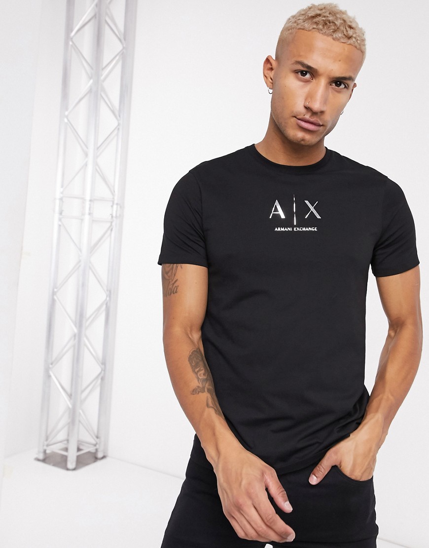 Armani Exchange metallic logo t-shirt in black