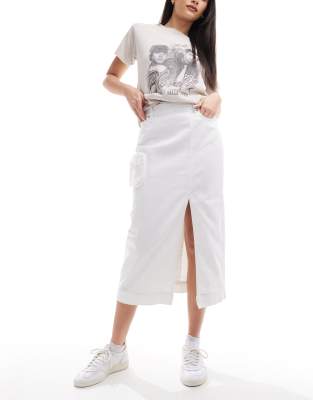 Armani Exchange Armani Exchange midi denim skirt in white
