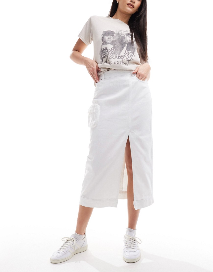 Armani Exchange midi denim skirt in white