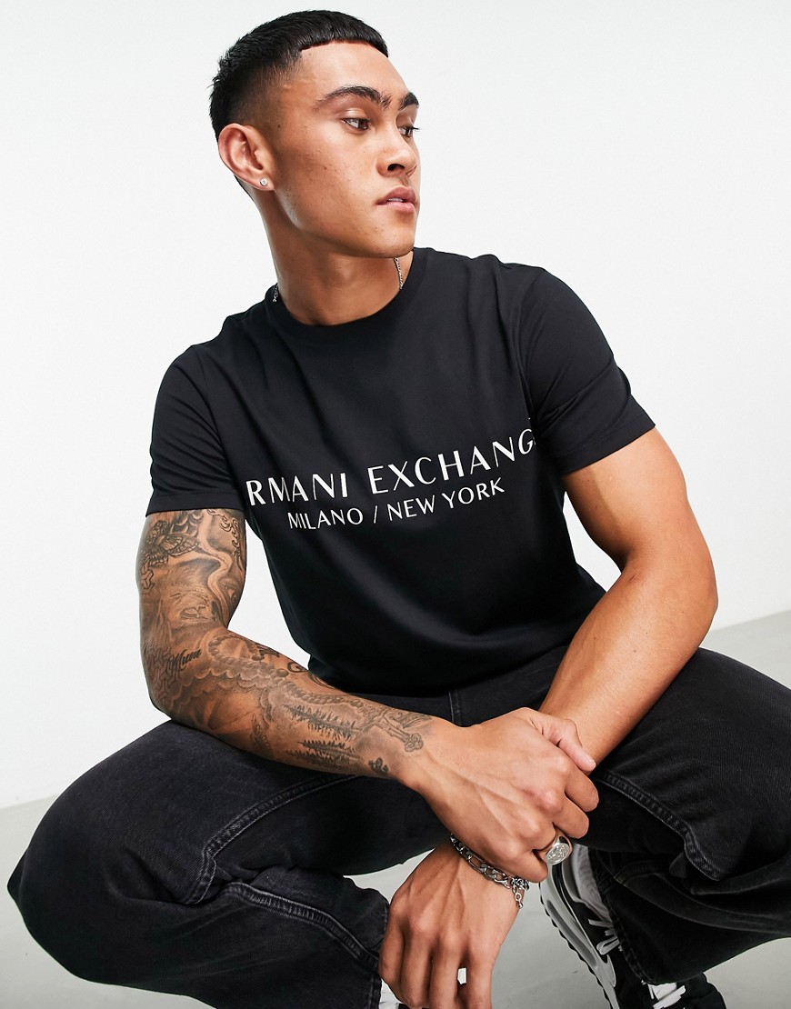 armani exchange milano/new york t-shirt in black