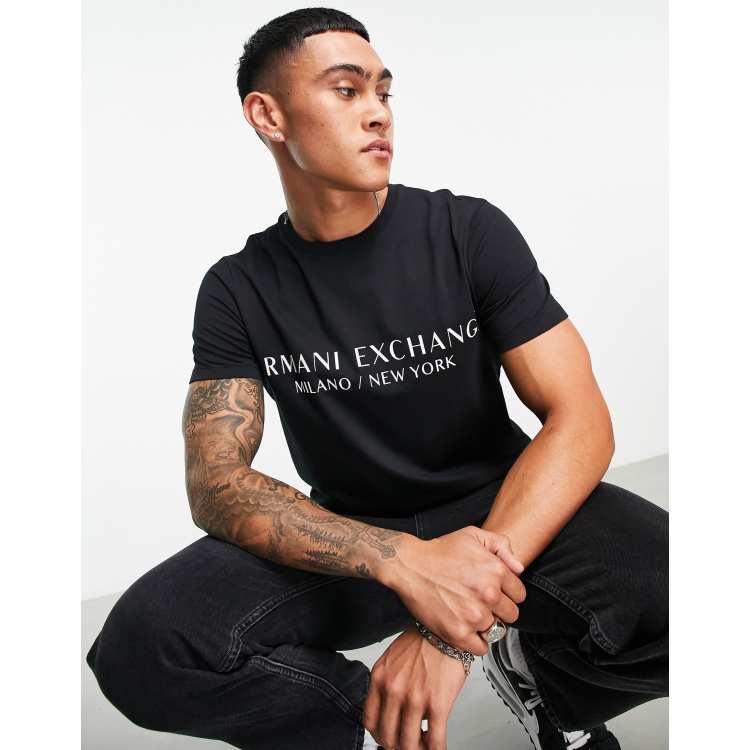 Armani Exchange Milano New York t shirt in black ASOS