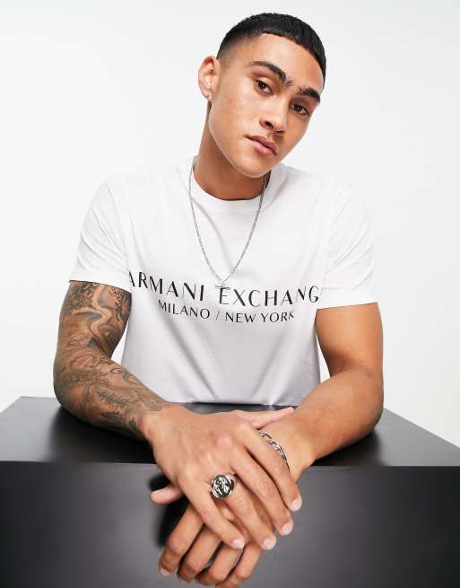 Armani Exchange milano/new york t-shirt in white | ASOS