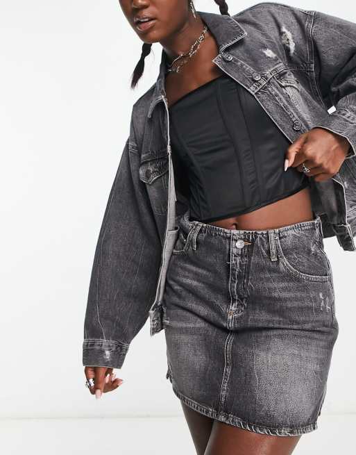 Armani Exchange mini denim skirt in grey, 3 of 4