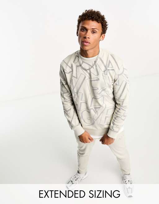 Armani Exchange – Mixa och matcha – Ljusbeige sweatshirt med spridd logga