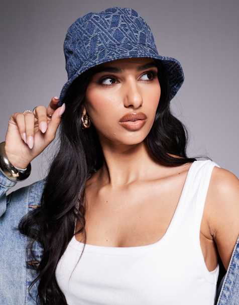 Armani Exchange monogram bucket hat in mid blue - view 1