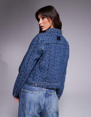 Shop Armani Exchange Monogram Denim Jacket In Blue