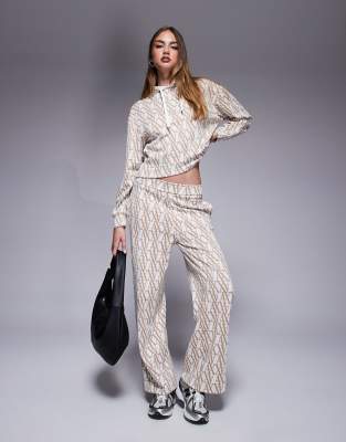 Armani Exchange Monogram Logo Wide Leg Knit Pants