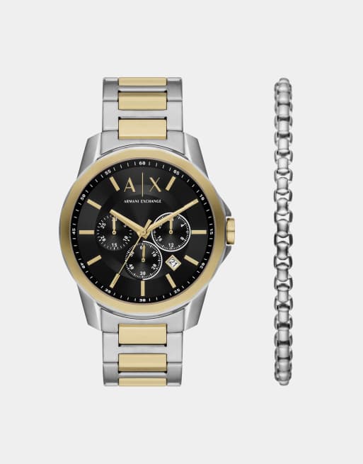 Armani Exchange - Montre chronographe et bracelet en acier inoxydable bicolore - Doré et argenté
