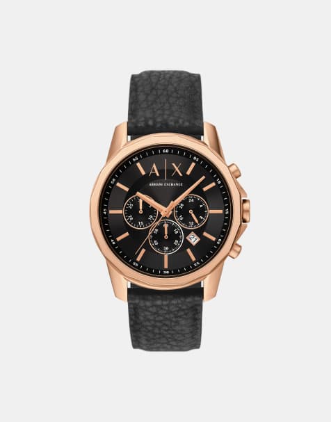 Armani Exchange - Montre chronographe pour homme en caoutchouc - Noir et or rose - view 1