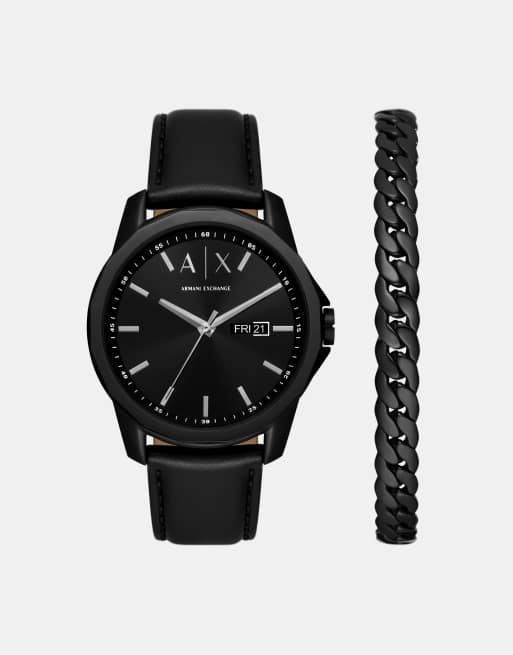Armani Exchange - Montre en acier inoxydable avec mouvement à 3 aiguilles et affichage de la date - Noir