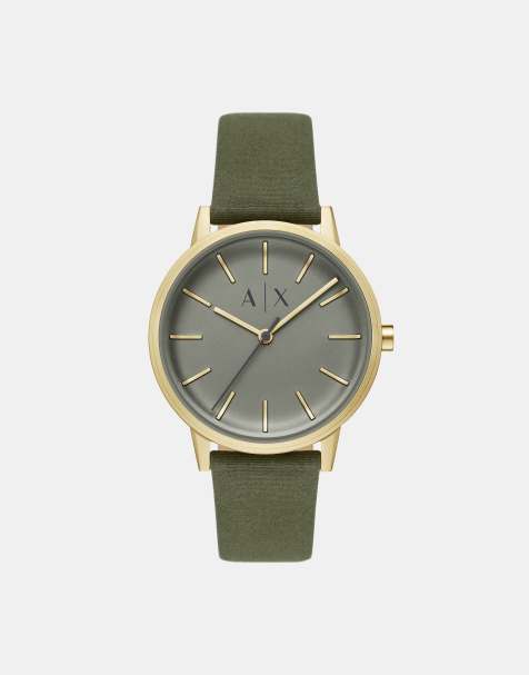 Armani Exchange - Montre pour homme en tissu vert à trois aiguilles - Doré - view 1