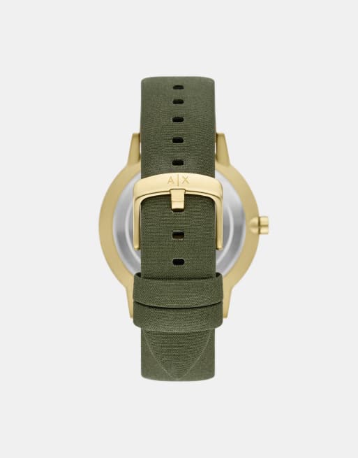 Armani Exchange - Montre pour homme en tissu vert à trois aiguilles - Doré, 2 de 2