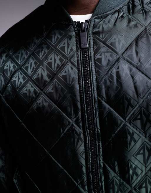 Armani Exchange - Mørkegrøn bomber-jakke med vattering og logoprint, 2 af 4