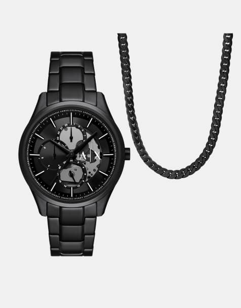 Armani Exchange – Multifunction – Set aus Edelstahl in Schwarz, aus Uhr und Halskette - view 1