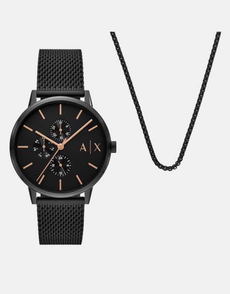 Armani Exchange – Multifunction – Set aus Edelstahl in Schwarz aus Uhr und Halskette - view 1