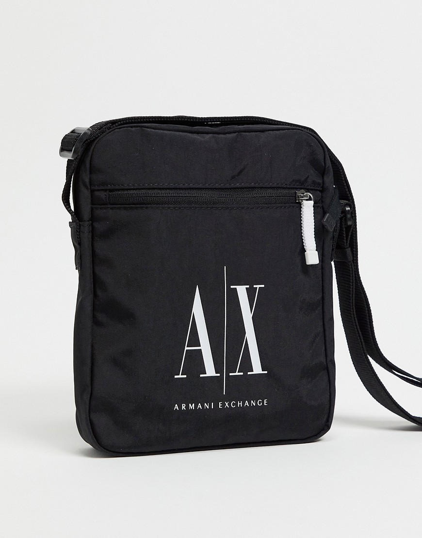 Armani Exchange nylon contrast logo crossbody bag in black
