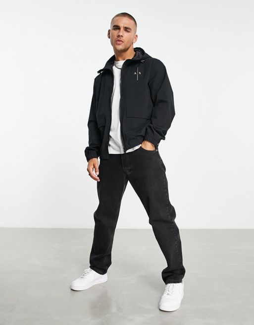 Armani Exchange nylon jacket with back logo in black - BLACK | ASOS