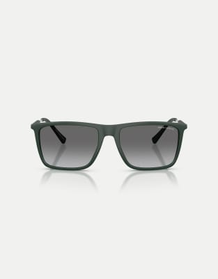 Armani Exchange - Occhiali da sole squadrati verde scuro opaco con lenti grigie - view 1